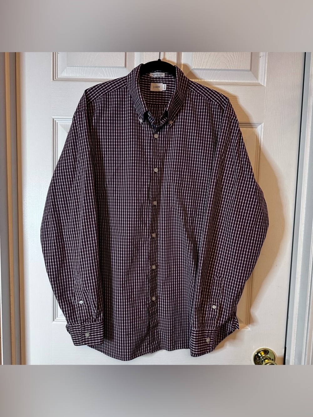 J.Crew Men's Long Sleeve Button Down 2-Ply 100% Cotton Maroon Plaid Size Large